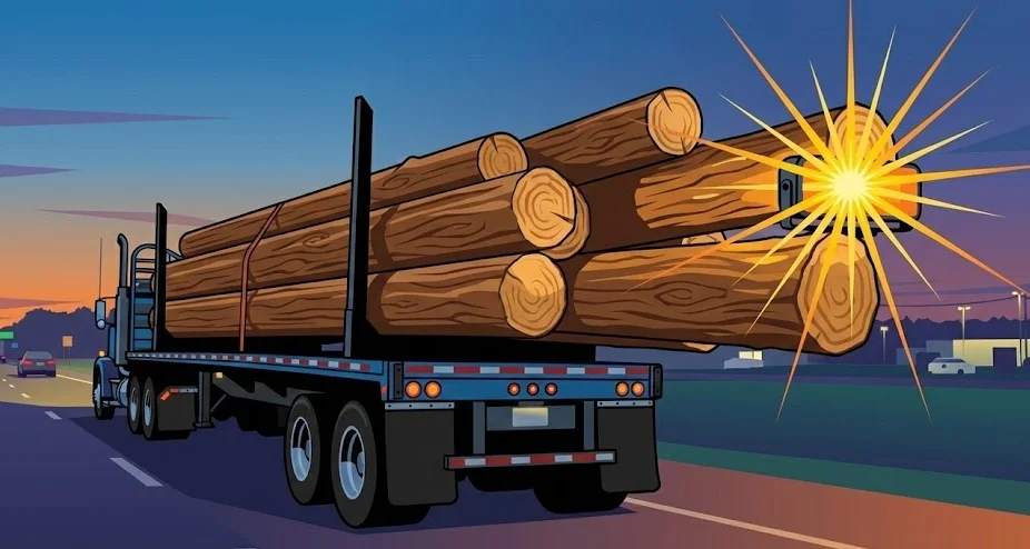 Modern LED strobe system on timber truck
