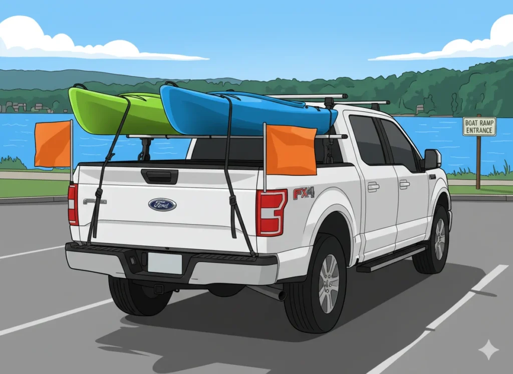 Proper flag setup on recreational vehicle with kayaks