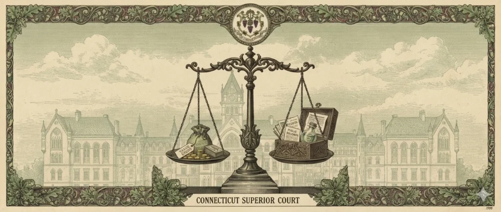 Scale of justice with Connecticut state seal