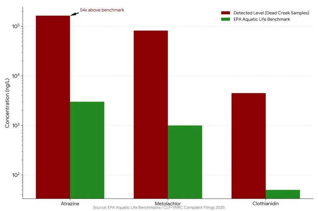 Dead Creek samples against EPA aquatic life benchmarks