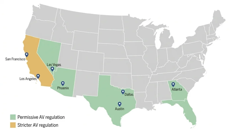 United States highlighting current Uber AV operating cities