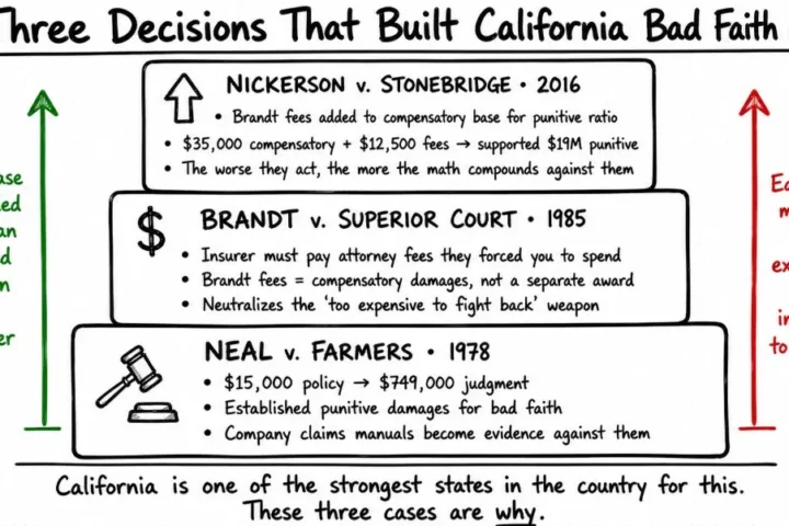 three stacked building blocks representing landmark California Supreme Court cases