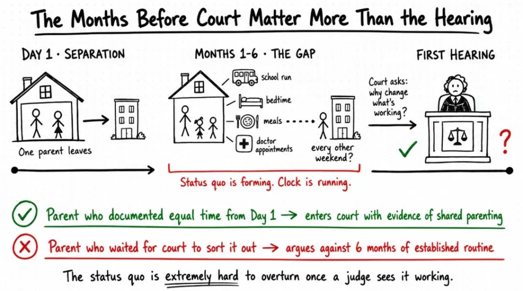 The status quo timeline - how the arrangement develops between separation and first hearing